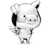 Beads R Us ® - Pippo the Flying Pig Charm - Bead in Solid Sterling Silver S925, Compatible with all European style Charm Bracelets, Anklets and Necklaces.