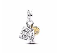 Beads R Us ® - Quality Friendship Triple Dangle Charm in Solid Sterling Silver Hallmarked S925 with 18k Gold Plate, Compatible with all European style Charm Bracelets and Necklaces.
