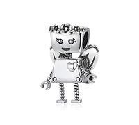 Beads R Us ® - Robot Girl Flower Fairy Charm Bead Pendant with Wings made with Sterling Silver, Compatible with all European style Charm Bracelets and Necklaces.