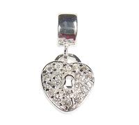Beads R Us ® - Sterling silver 925 Hallmarked dangle Heart Locket look Charm/Bead with multi clear Rhinestones set in the front.