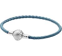 Beads R Us ® - Sterling Silver Seashell Clasp Turquoise Braided Leather Charm Bracelet For all Pandora Style European Charms, Clips and beads. (21cm Seashell Clasp)