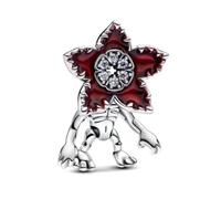 Beads R Us ® - stranger things Demogorgon with moveable arms and legs with jewelled flower Charm in Solid Sterling Silver Hallmarked S925, Compatible with all European style Charm Bracelets