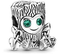 Beads R Us ® - Sweet Tree Stump Monster Charm/Bead with Green Crystal eyes in Solid Sterling Silver Hallmarked S925, Compatible with all European style Charm Bracelets