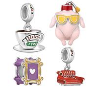 Beads R Us ® - TV Program Friend's Set of Four Beads and Charms in Sterling Silver S925 and Enamel, Compatible with all European style Charm Bracelets, Anklets and Necklaces.