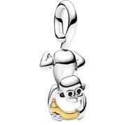 Beads R Us ® Two-tone Monkey Dangle Charm in Sterling Silver S925 with with a 14k g/p banana, Compatible with all European style Charm Bracelets, Necklaces & Anklets.