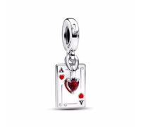 Beads R Us ® - Villain Queen of Hearts Double Dangle Charm in Solid Sterling Silver Hallmarked S925 with hand-applied enamel details, Compatible with all European style Charm Bracelets and Necklaces.