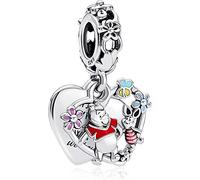 Beads R Us ® Winnie the Pooh & Piglet Double Dangle Charm in Sterling silver S925 and Enamel charm - Compatible with all European style Charm Bracelets, Necklaces and Anklets.
