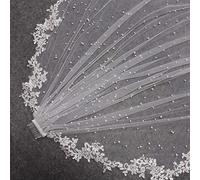 Beads Wedding Veil with Lace Appliques Edge 2.5M Long Bridal Veil with Comb 250cm Bridal Veil