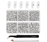 Beadsland 4300pcs Flatback Crystal Nail Gems - Round, Mixed 6 Sizes with Picking Tweezers and Wax Pencil Kit, SS6-SS20