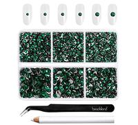 Beadsland 4300pcs Flatback Green Nail Gems Round Crystal Rhinestones for Crafts, Mixed 6 Sizes with Picking Tweezers and Wax Pencil Kit, SS6-SS20, Emerald