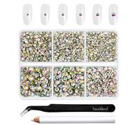 Beadsland 4300pcs Flatback Nail Rhinestones,AB Crystal Rhinestones Round Gems for Crafts,Mixed 6 Sizes with Picking Tweezers and Wax Pencil Kit, SS6-SS20,Crystal AB