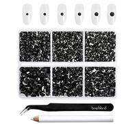 Beadsland 4300pcs Flatback Nail Rhinestones,Black Rhinestones Round Crystal Gems for Crafts,Mixed 6 Sizes with Picking Tweezers and Wax Pencil Kit, SS6-SS20,Jet Black
