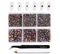 Beadsland 4300pcs Flatback Nail Rhinestones,Blue Rhinestones Round Crystal Gems for Crafts,Mixed 6 Sizes with Picking Tweezers and Wax Pencil Kit, SS6-SS20,Blue Volcano