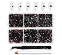 Beadsland 4300pcs Flatback Nail Rhinestones,Burgundy Rhinestones Round Crystal Gems for Crafts,Mixed 6 Sizes with Picking Tweezers and Wax Pencil Kit, SS6-SS20,Amethyst
