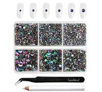 Beadsland 4300pcs Flatback Nail Rhinestones,Green Rhinestones Round Crystal Gems for Crafts,Mixed 6 Sizes with Picking Tweezers and Wax Pencil Kit, SS6-SS20,Green Volcano