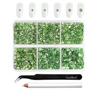 Beadsland 4300pcs Flatback Nail Rhinestones,Light Green Rhinestones Round Crystal Gems for Crafts,Mixed 6 Sizes with Picking Tweezers and Wax Pencil Kit, SS6-SS20,Peridot/Light Green