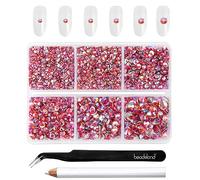 Beadsland 4300pcs Flatback Nail Rhinestones,Orange AB Rhinestones Round Crystal Gems for Crafts,Mixed 6 Sizes with Picking Tweezers and Wax Pencil Kit,SS6-SS20,Hyacinth AB