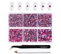Beadsland 4300pcs Flatback Nail Rhinestones,Red AB Rhinestones Round Crystal Gems for Crafts,Mixed 6 Sizes with Picking Tweezers and Wax Pencil Kit,SS6-SS20,Siam AB