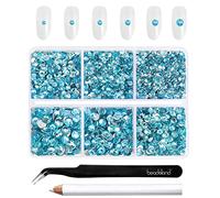 Beadsland 4300pcs Flatback Rhinestones,Blue Rhinestones Nail Gems Round Crystal for Crafts,Mixed 6 Sizes with Picking Tweezers and Wax Pencil Kit, SS6-SS20,Aquamarine