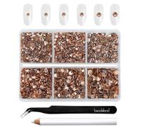 Beadsland 4300pcs Flatback Rhinestones, Champagne Nail Gems Round Crystal Rhinestones for Crafts, Mixed 6 Sizes with Picking Tweezers and Wax Pencil Kit, SS6-SS20, Light Peach