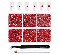 Beadsland 4300pcs Flatback Rhinestones,Light Red Rhinestones Nail Gems Round Crystal Rhinestones for Crafts,Mixed 6 Sizes with Picking Tweezers and Wax Pencil Kit, SS6-SS20,Light Siam