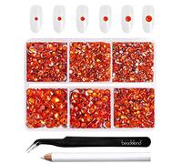 Beadsland 4300pcs Flatback Rhinestones,Orange Rhinestones Nail Gems Round Crystal for Crafts,Mixed 6 Sizes with Picking Tweezers and Wax Pencil Kit, SS6-SS20,Hyacinth/Orange
