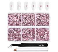 Beadsland 4300pcs Flatback Rhinestones,Pink Rhinestones Nail Gems Round Crystal for Crafts,Mixed 6 Sizes with Picking Tweezers and Wax Pencil Kit, SS6-SS20,Light Rose/Light Pink