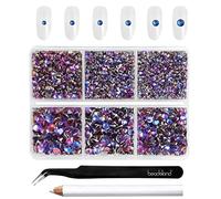 Beadsland 4300pcs Flatback Rhinestones,Purple Rhinestones Nail Gems Round Crystal Rhinestones for Crafts,Mixed 6 Sizes with Picking Tweezers and Wax Pencil Kit, SS6-SS20,Purple Velvet