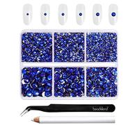 Beadsland 4300pcs Flatback Rhinestones, Royal Blue Crystal Nail Gems, Mixed 6 Sizes with Picking Tweezers and Wax Pencil Kit, SS6-SS20