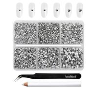 Beadsland 4300pcs Flatback Rhinestones,Silver Rhinestones Nail Gems Round Crystal Rhinestones for Crafts,Mixed 6 Sizes with Picking Tweezers and Wax Pencil Kit, SS6-SS20,Silver Hematite