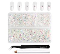 Beadsland 4300pcs Flatback Rhinestones,Transparent AB Rhinestones Nail Gems Round Crystal for Crafts,Mixed 6 Sizes with Picking Tweezers and Wax Pencil Kit, SS6-SS20,Transparent AB