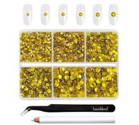 Beadsland 4300pcs Flatback Rhinestones,Yellow Rhinestones Nail Gems Round Crystal Rhinestones for Crafts,Mixed 6 Sizes with Picking Tweezers and Wax Pencil Kit, SS6-SS20,Citrine/Lemon Yellow