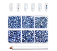 Beadsland 7200 Pcs Flatback Rhinestones for Nails,Blue Round Small Crystal Rhinestones Gems for Crafts,Mixed 6 Sizes with Wax Pencil Kit, SS3-SS10,Light Sapphire
