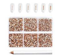 Beadsland 7200 Pcs Flatback Rhinestones for Nails,Light Peach Round Small Crystal Rhinestones Gems for Crafts,Mixed 6 Sizes with Wax Pencil Kit,SS3-SS10,Champagne