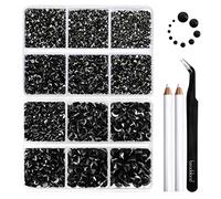 Beadsland 8300PCS Flatback Rhinestones, Black Rhinestone Nail Gems Round Crystal Rhinestones for Crafts, Mixed 10 Sizes with Wax Pencil and Tweezer Kit, SS3-SS30, Jet Black