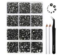 Beadsland 8300PCS Flatback Rhinestones, Gray Rhinestone Nail Gems Round Crystal Rhinestones for Crafts, Mixed 10 Sizes with Wax Pencil and Tweezer Kit, SS3-SS30, Black Diamond
