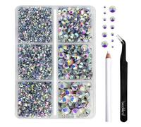 BEADSLAND Hotfix Rhinestones, 4000 PCS AB Rhinestones for Clothes Crafts Mixed 6 Sizes with Wax Pencil and Tweezers Kit, SS6-SS30, Crystal AB