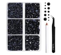 BEADSLAND Hotfix Rhinestones, 4000 PCS Black Rhinestones for Clothes Crafts Mixed 6 Sizes with Wax Pencil and Tweezers Kit, SS6-SS30,Jet Black