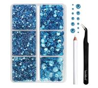 BEADSLAND Hotfix Rhinestones, 4000 PCS Blue Rhinestones for Clothes Crafts Mixed 6 Sizes with Wax Pencil and Tweezers Kit, SS6-SS30, Aquamarine