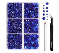 BEADSLAND Hotfix Rhinestones, 4000 PCS Dark Blue Rhinestones for Clothes Crafts Mixed 6 Sizes with Wax Pencil and Tweezers Kit, SS6-SS30, Sapphire