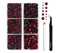 BEADSLAND Hotfix Rhinestones, 4000 PCS Dark Red Rhinestones for Clothes Crafts Mixed 6 Sizes with Wax Pencil and Tweezers Kit, SS6-SS30, Dark Siam