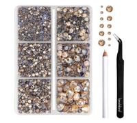 BEADSLAND Hotfix Rhinestones,4000 PCS Golden Rhinestones for Clothes Crafts Mixed 6 Sizes with Wax Pencil and Tweezers Kit,SS6-SS30,Golden Shadow