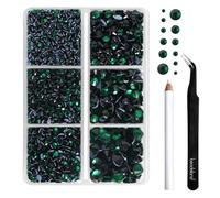 BEADSLAND Hotfix Rhinestones, 4000 PCS Green Rhinestones for Clothes Crafts Mixed 6 Sizes with Wax Pencil and Tweezers Kit, SS6-SS30, Emerald