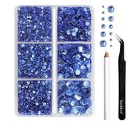BEADSLAND Hotfix Rhinestones, 4000 PCS Light Blue Rhinestones for Clothes Crafts Mixed 6 Sizes with Wax Pencil and Tweezers Kit, SS6-SS30, Light Sapphire