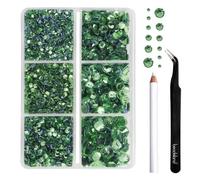 BEADSLAND Hotfix Rhinestones, 4000 PCS Light Green Rhinestones for Clothes Crafts Mixed 6 Sizes with Wax Pencil and Tweezers Kit, SS6-SS30, Peridot