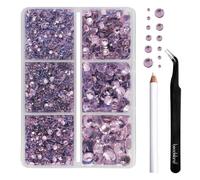 BEADSLAND Hotfix Rhinestones, 4000 PCS Pink Rhinestones for Clothes Crafts Mixed 6 Sizes with Wax Pencil and Tweezers Kit, SS6-SS30, Light Pink