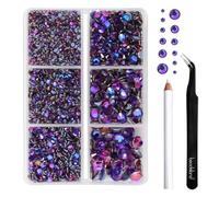 BEADSLAND Hotfix Rhinestones,4000 PCS Purple Rhinestones for Clothes Crafts Mixed 6 Sizes with Wax Pencil and Tweezers Kit,SS6-SS30,Purple Velvet