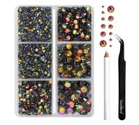 BEADSLAND Hotfix Rhinestones,4000 PCS Rainbow Rhinestones for Clothes Crafts Mixed 6 Sizes with Wax Pencil and Tweezers Kit,SS6-SS30,Rainbow