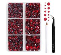 BEADSLAND Hotfix Rhinestones,4000 PCS Red Rhinestones for Clothes Crafts Mixed 6 Sizes with Wax Pencil and Tweezers Kit,SS6-SS30,Siam