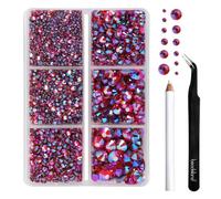 BEADSLAND Hotfix Rhinestones,4000 PCS Rhinestones for Clothes Crafts Mixed 6 Sizes with Wax Pencil and Tweezers Kit,SS6-SS30,Hyacinth AB